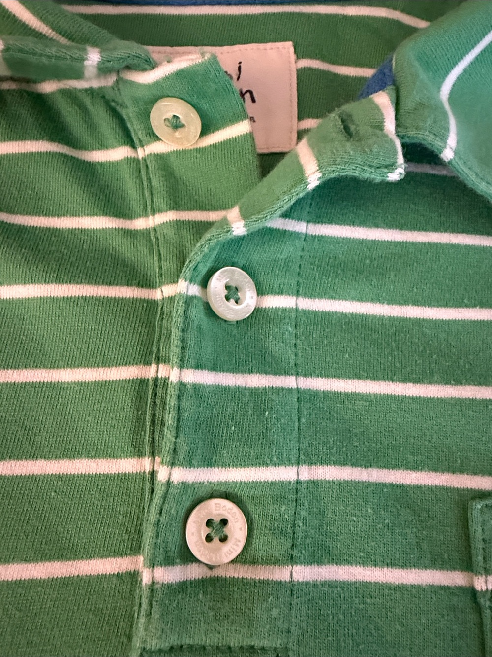 Boden Green and White Striped Polo Shirt With Pocket Boys Size 11-12Y - Picture 4 of 8